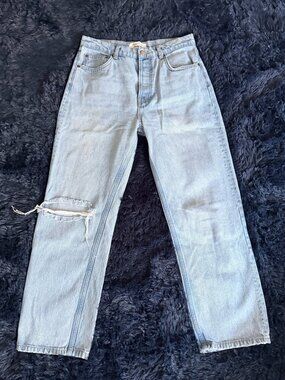 Reformation Women's Cynthia High Rise Straight Cropped Jeans Blue Sz 28 Women's